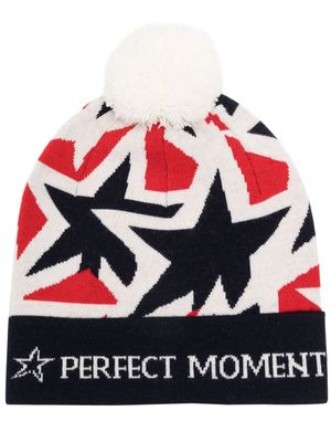 Perfect Moment logo star intarsia-knit beanie - Blue