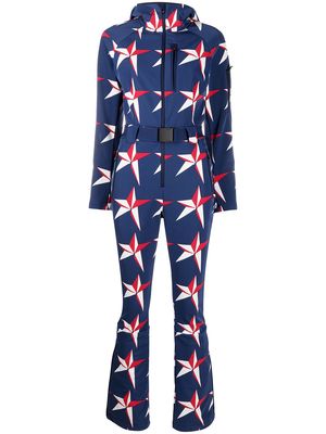 Perfect Moment star-print hooded ski suit - Blue