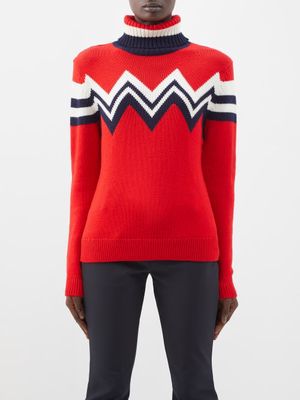 Perfect Moment - Zigzag-jacquard Roll-neck Merino Sweater - Womens - Red Multi