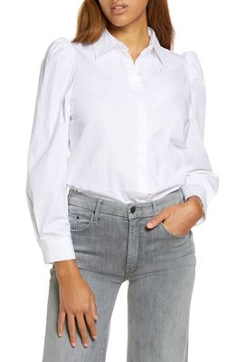 PERFECTDD Franci Puff Shoulder Cotton Button-Up Shirt in White