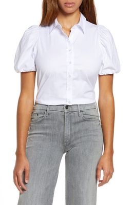 PERFECTDD Puff Sleeve Cotton Button-Up Shirt in White