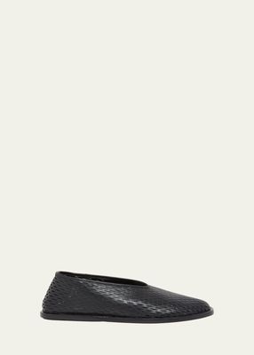 Perforated Leather Square-Toe Ballerina Flats