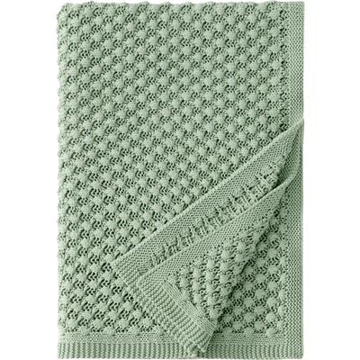 Peri Home Crochet Knit Cotton Throw Blanket in Sage 