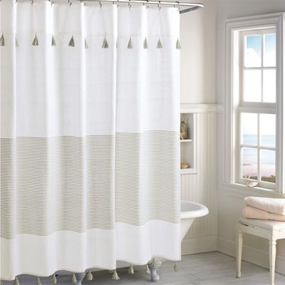 Peri Home Panama Stripe Shower Curtain in Taupe 