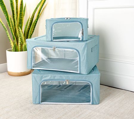 Periea Set of 3 Denim Storage Boxes - 2 Medium & 1 Compact