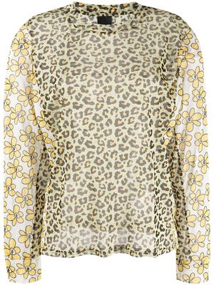 Perks And Mini Kissing Frogs mesh long-sleeve top - Yellow