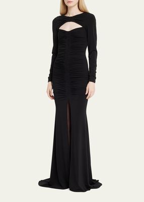 Perri Ruched Cutout Slit Gown