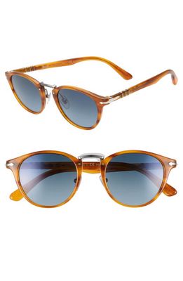 Persol 49mm Polarized Round Sunglasses in Striped Brown/Blue Gradient