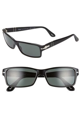 Persol 57mm Polarized Rectangle Sunglasses in Black Solid