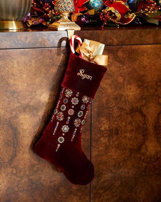Personalizable Burgundy Draped Crystal Christmas Stocking