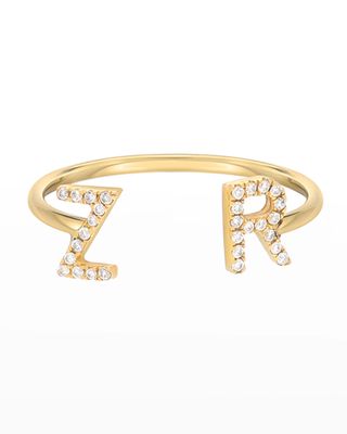 Personalized 14k Gold Diamond Initial Cuff Ring