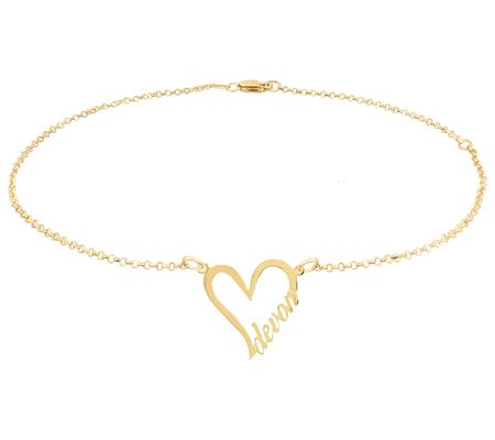 Personalized 14K Gold-Plated Heart w/ Name Ankl e Bracelet