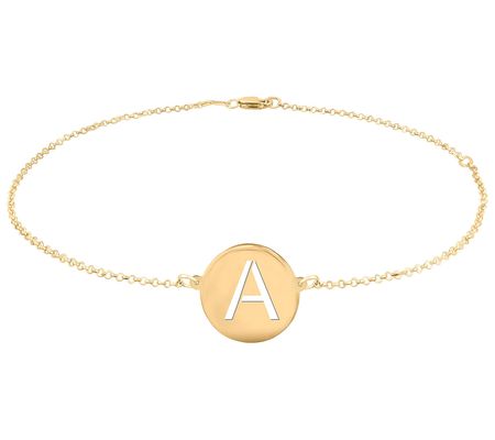 Personalized 14K Gold Plated Round Initial Ankl e Bracelet