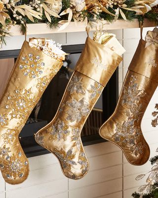 Personalized Metallic Dupion Floral Beaded Stocking