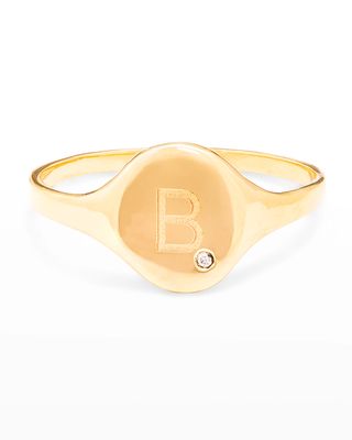 Personalized Oval Signet Ring with Diamond, Size 4-9