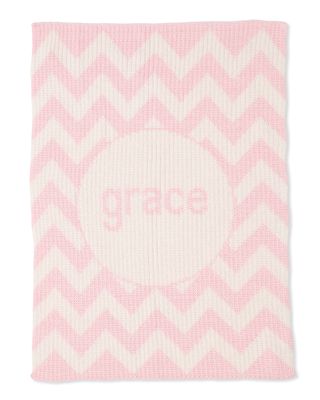 Personalized Ribbed Chevron-Knit Baby Blanket, Light Pink