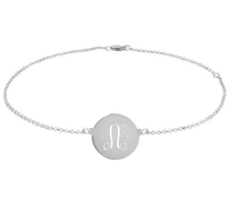 Personalized Sterling Script Initial Disc Ankle Bracelet