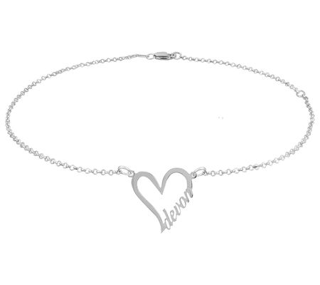 Personalized Sterling Silver Heart w/ Name Ankl e Bracelet