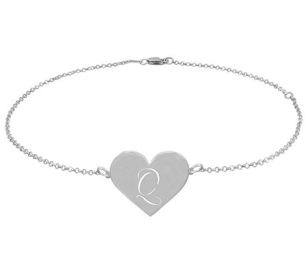 Personalized Sterling Silver Initial Heart Ankl e Bracelet