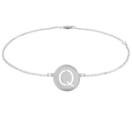 Personalized Sterling Silver Round Initial Ankl e Bracelet