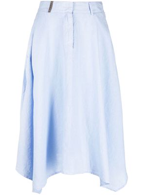 Peserico asymmetric linen midi skirt - Blue