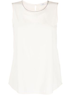 Peserico bead-embellished stretch-silk top - Neutrals