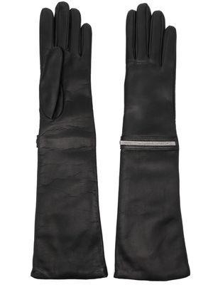 Peserico beaded-trim detail leather gloves - Black
