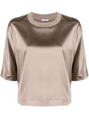 Peserico beaded-trim silk satin T-shirt - Brown