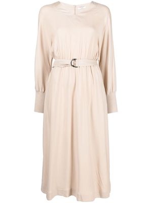 PESERICO belted knitted midi dress - Neutrals