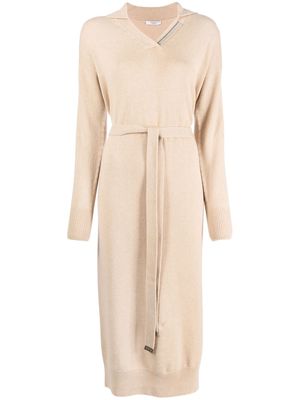 Peserico belted long-sleeve knitted dress - Neutrals