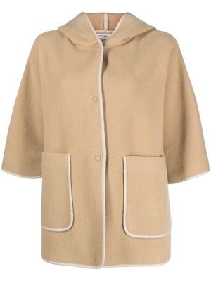 Peserico contrast-trim woollen hooded coat - Neutrals