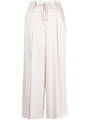 Peserico cropped satin wide-leg trousers - White