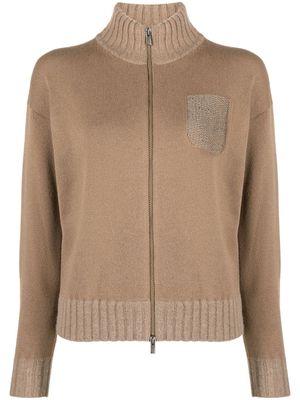 Peserico funnel-neck zipped jumper - Brown
