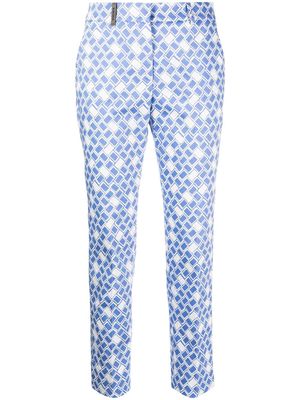 Peserico geometric-print slim trousers - Blue