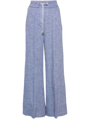 Peserico high-waist wide-leg linen trousers - Blue