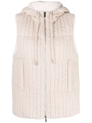 Peserico hooded cable-knit padded gilet - Neutrals