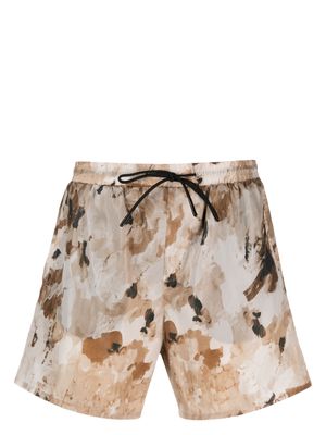 Peserico painterly-print swim shorts - Brown