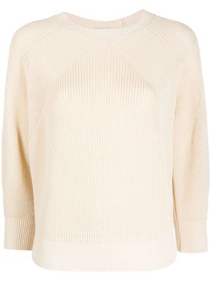 Peserico ribbed-knit crop-sleeve jumper - Neutrals