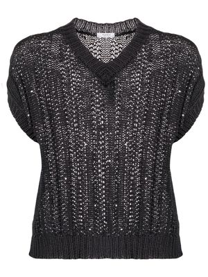 Peserico sequin-embellished crochet-knit vest - Black