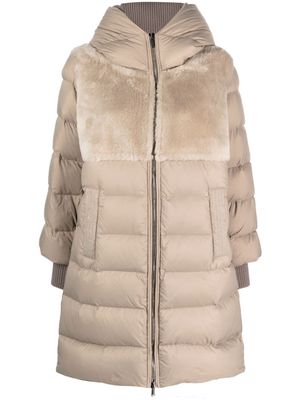Peserico shearling-panel quilted padded coat - Brown