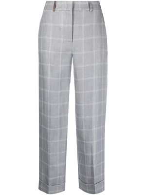 Peserico windowpane-print linen cropped trousers - Grey