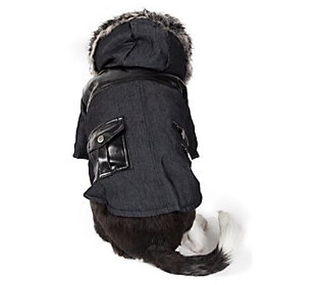 Pet Life Ruff-Choppered Denim Fashioned Wool Pe Coat
