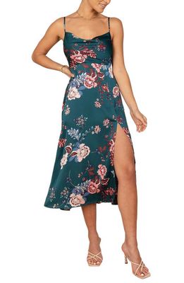 Petal & Pup Alejandra Floral Cowl Neck Satin Midi Slipdress in Emerald