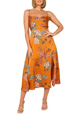 Petal & Pup Alejandra Floral Cowl Neck Satin Midi Slipdress in Orange