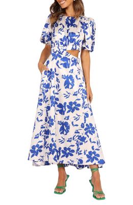 Petal & Pup Aminah Puff Sleeve Maxi Dress in Blue Floral