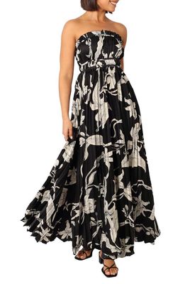 Petal & Pup Angelique Floral Strapless Pleated Maxi Dress in Black Floral