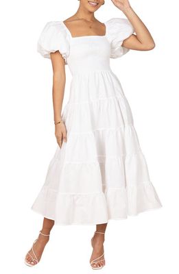 Petal & Pup Annette Puff Sleeve Midi A-Line Dress in White