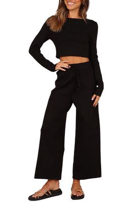 Petal & Pup Ayers Ribbed Crop Top & Wide Leg Pants in Black