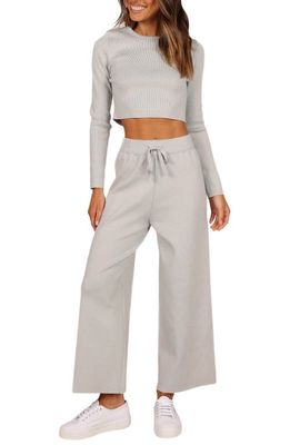 Petal & Pup Ayers Ribbed Crop Top & Wide Leg Pants in Grey