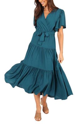 Petal & Pup Barker Flutter Sleeve Tiered Dress in Teal